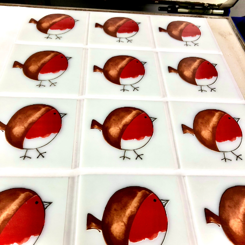 christmas robin in glass kiln galway
