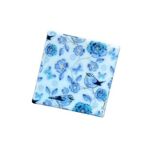glass tiles with bird images and flowers