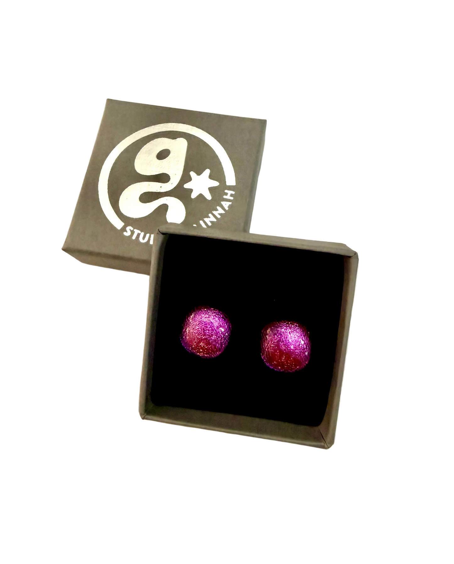 glass stud earrings in box