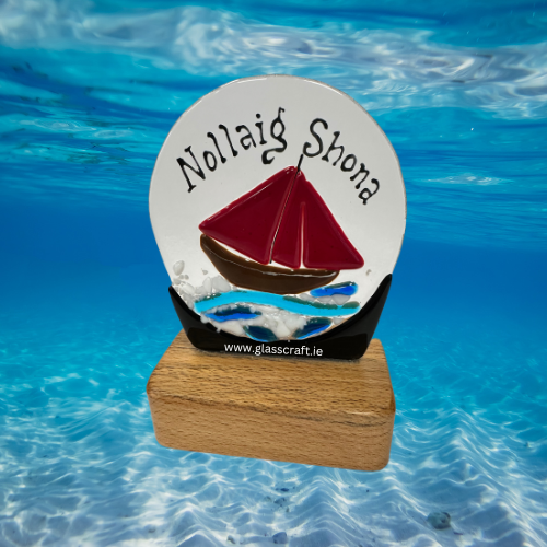 Red Sail Boat Snow Globe