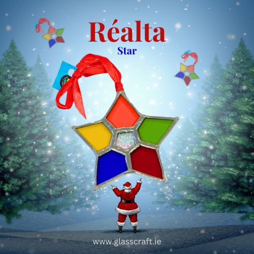 handmade christmas decorations made with stained glass by SUE Donnellan