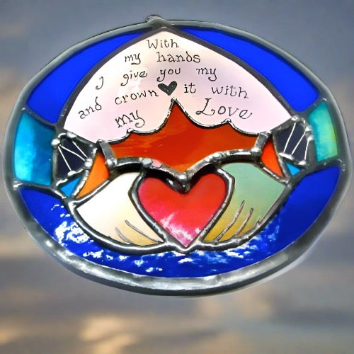 claddagh stained glass panel wedding gift