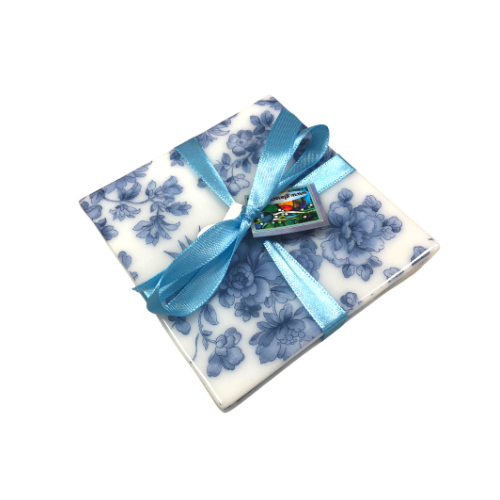 vintage blue flower glass coaster handmade