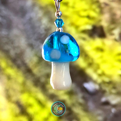 fairy blue toadstool glass earrings