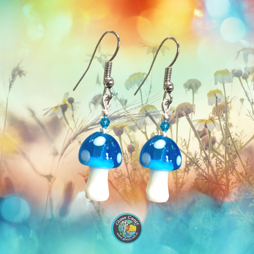 made local glass earrings toadstool shape