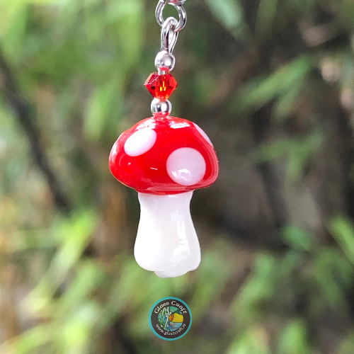 mushroom glass handmade red earrings