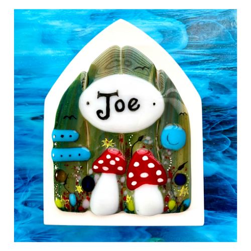 glass fairy door with Childs name