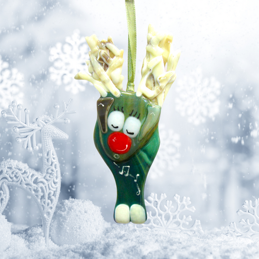 handmade fused glass reindeer christmas decoration